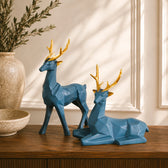 Modern Teal Blue Deer Resin Showpiece Set of 2