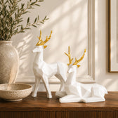 Modern White Frost Deer Resin Showpiece Set of 2 for Home Decor