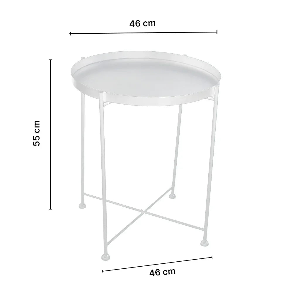 Modern White Metal Tray Top Side Table with X-Frame Base