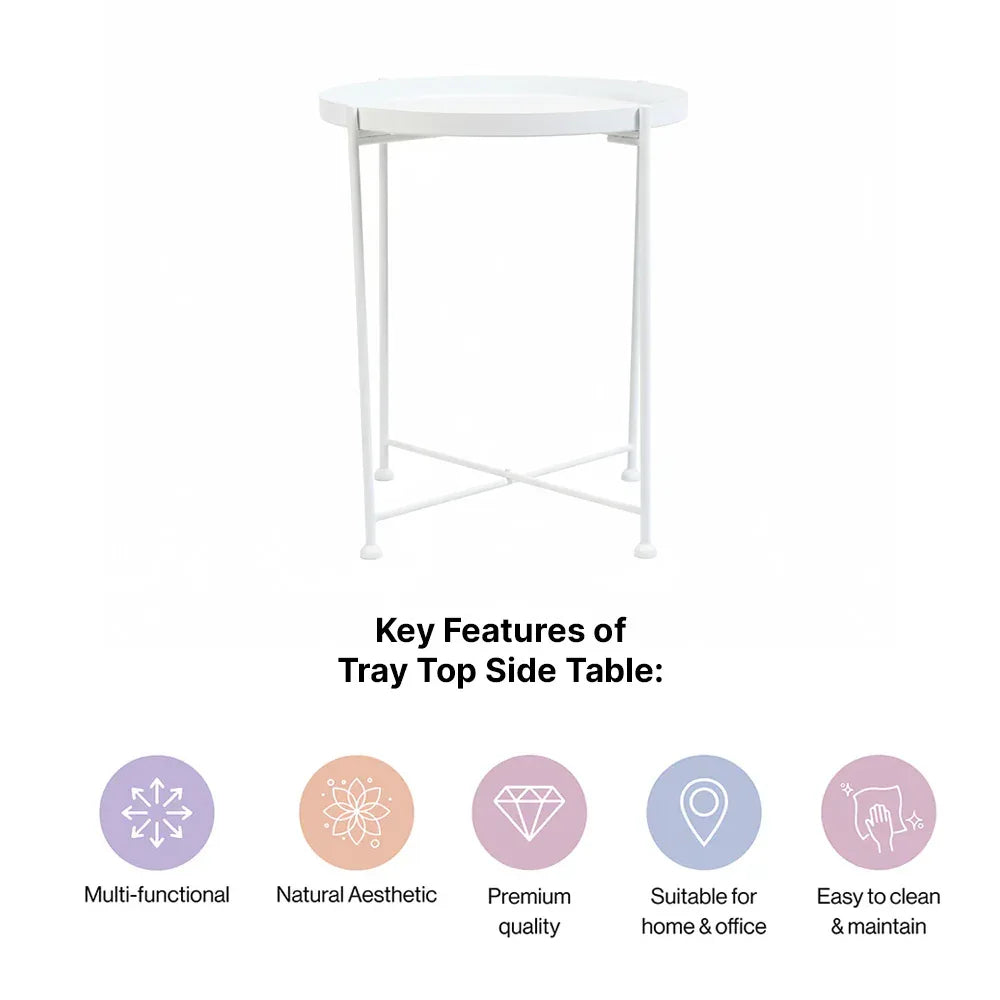 Modern White Metal Tray Top Side Table with X-Frame Base