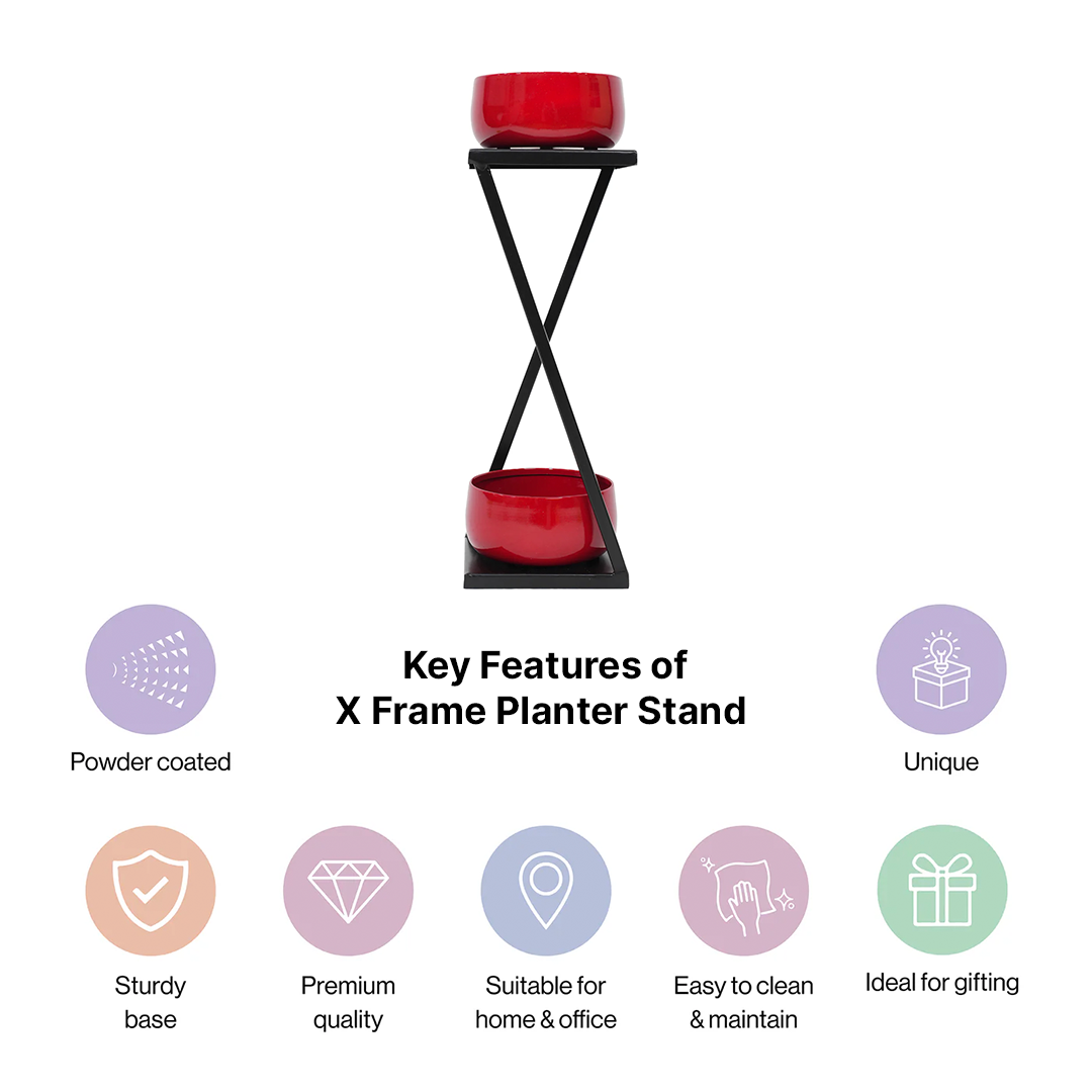 Modern X Frame Metal Planter Stand with Pots