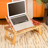 Mango Wood Handmade Folding Laptop Table in Yellow Mosaic with Epoxy Resin