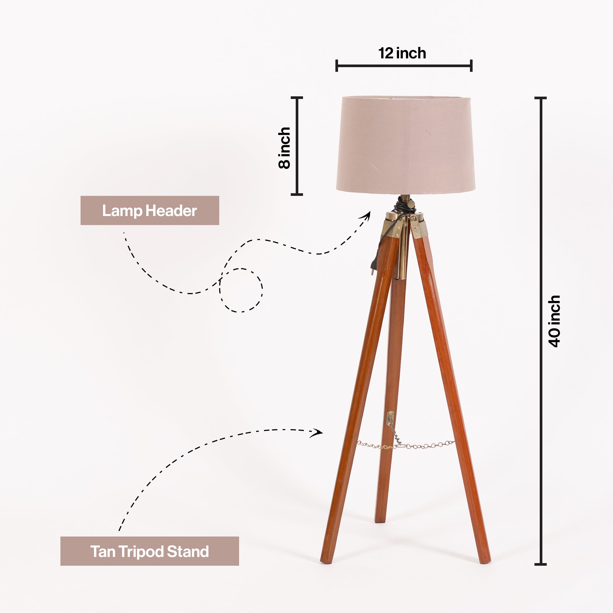 Wooden Crafter Standard Size Tripod Floor Lamp With Brown Finish