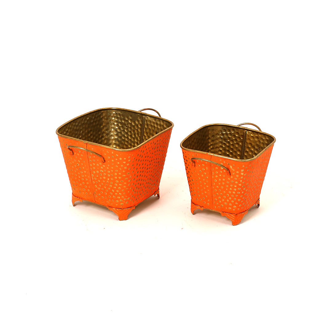 Dotted Square Basket Planter - Orange