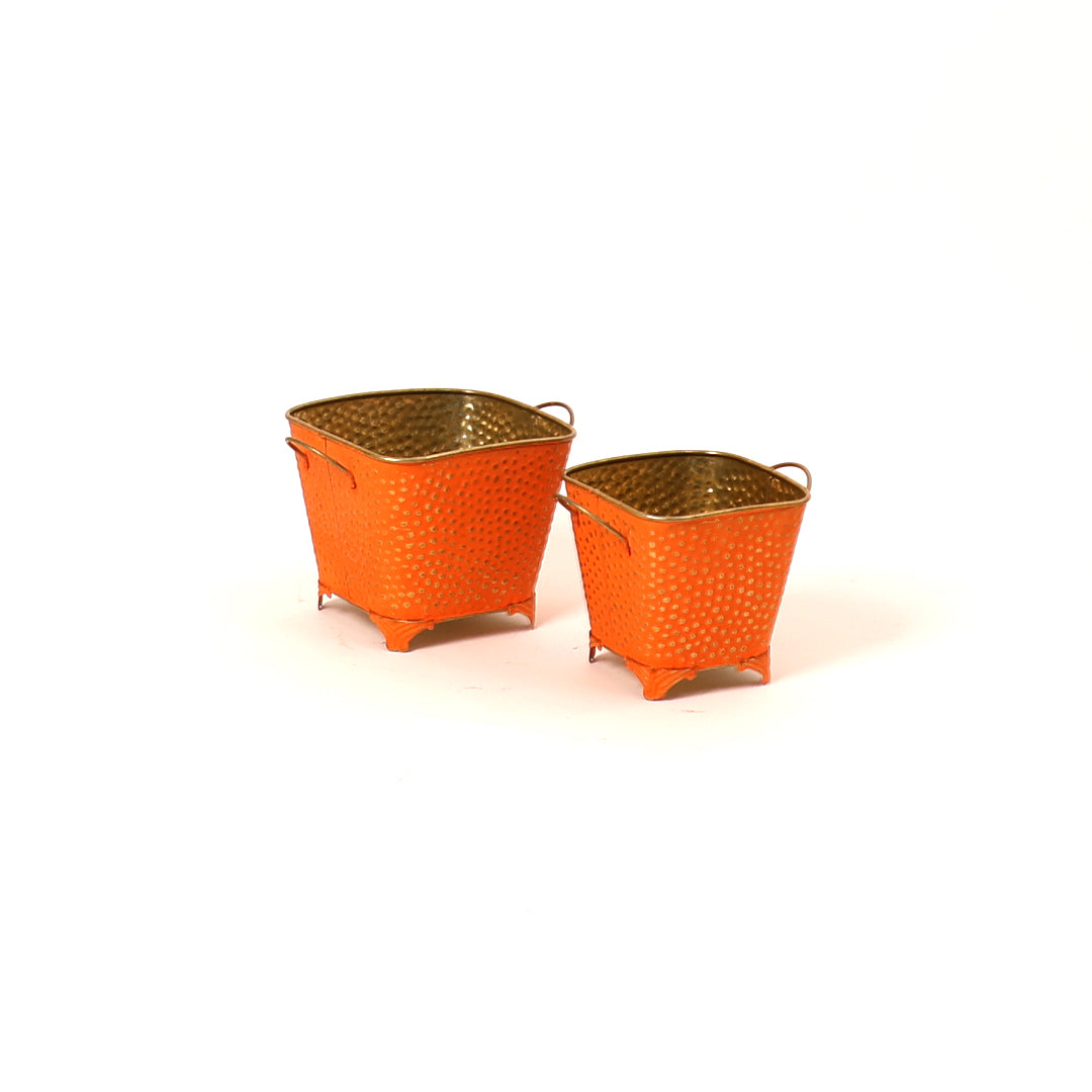 Dotted Square Basket Planter - Orange