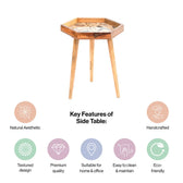 Wooden Hexagon Side Table with Floral Bird Printed Tray Top in Mango Wood
