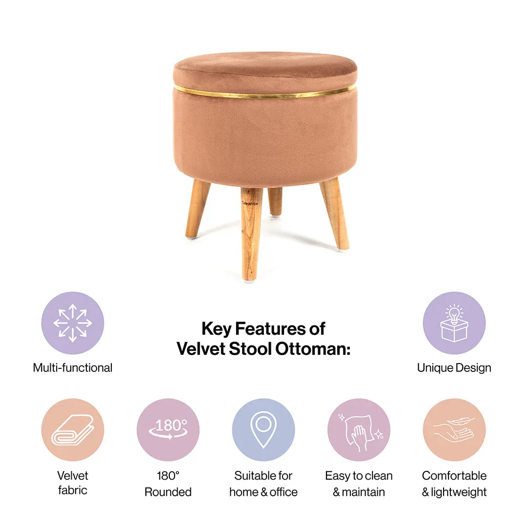 Ottoman Stool With Piping In Oak Brown - Combo Of 2