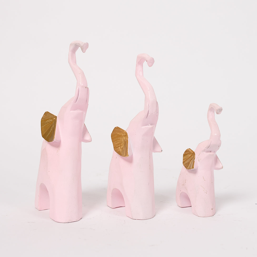 Set of 3 Geometric Pink Elephants Statue Figurine for Home Decor