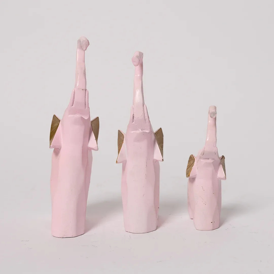 Set of 3 Geometric Pink Elephants Statue Figurine for Home Decor