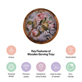 Premium Mango Wood Round Serving Tray with Pink Floral Print