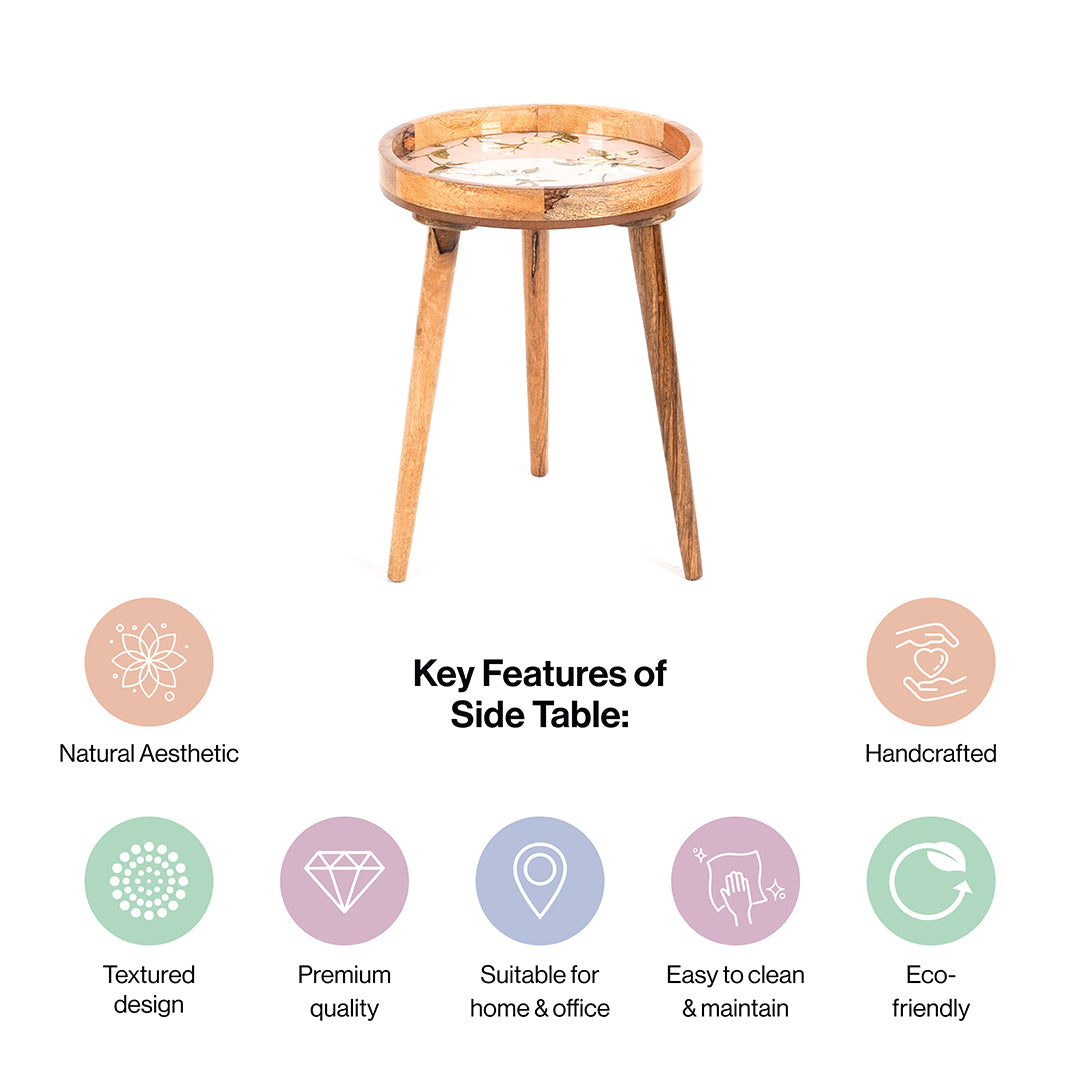 Handcrafted Round Side Table for Living Room in Dusty Pink - End Table for Tea & Snacks