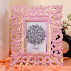 Handcarved Wooden Photo Frame in Pink-Wall Hanging and Tabletop Display