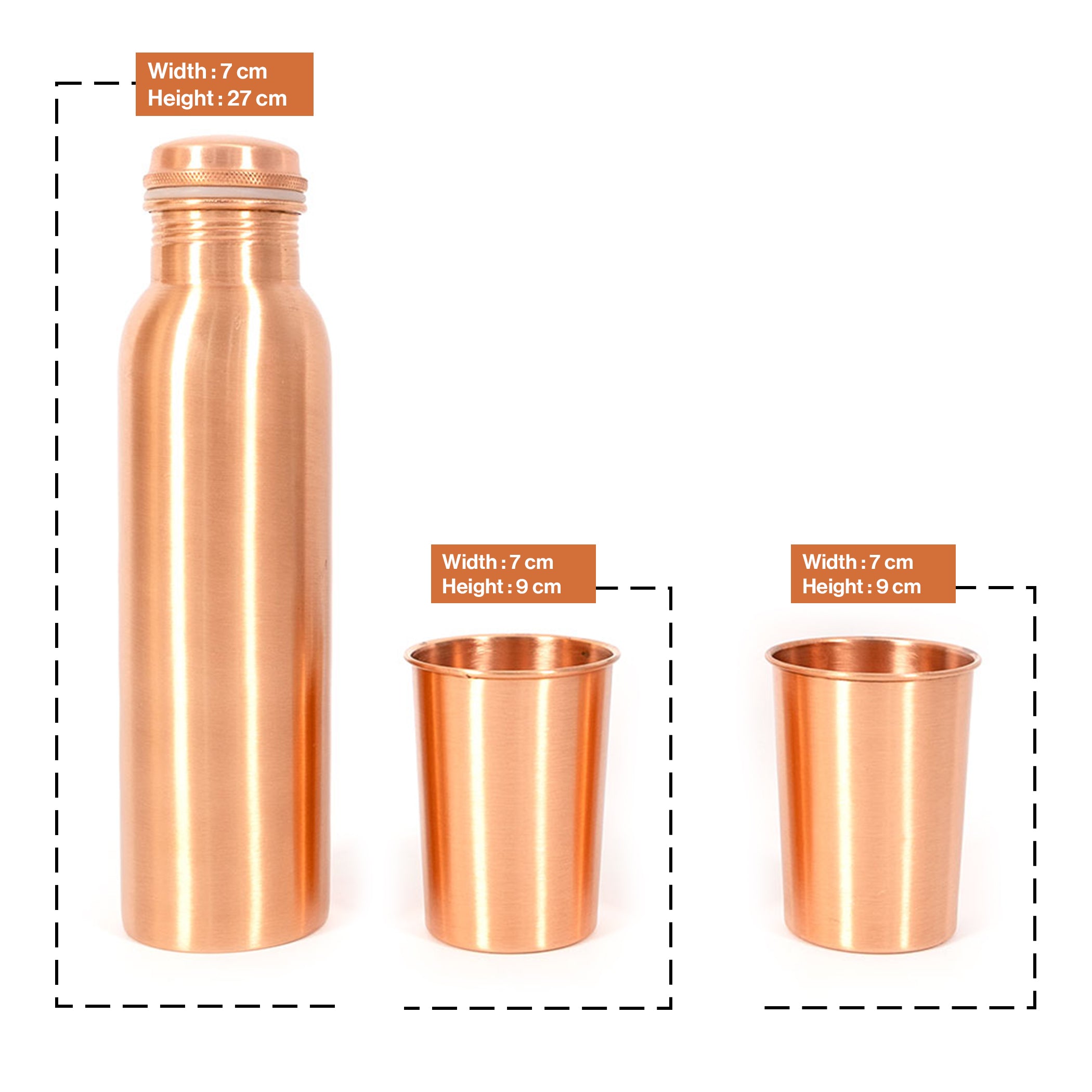 Plain Copper Water Bottle With 2 Glasses