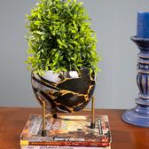 Round Iron Metal Meena Pots with Iron Stand in Black Design