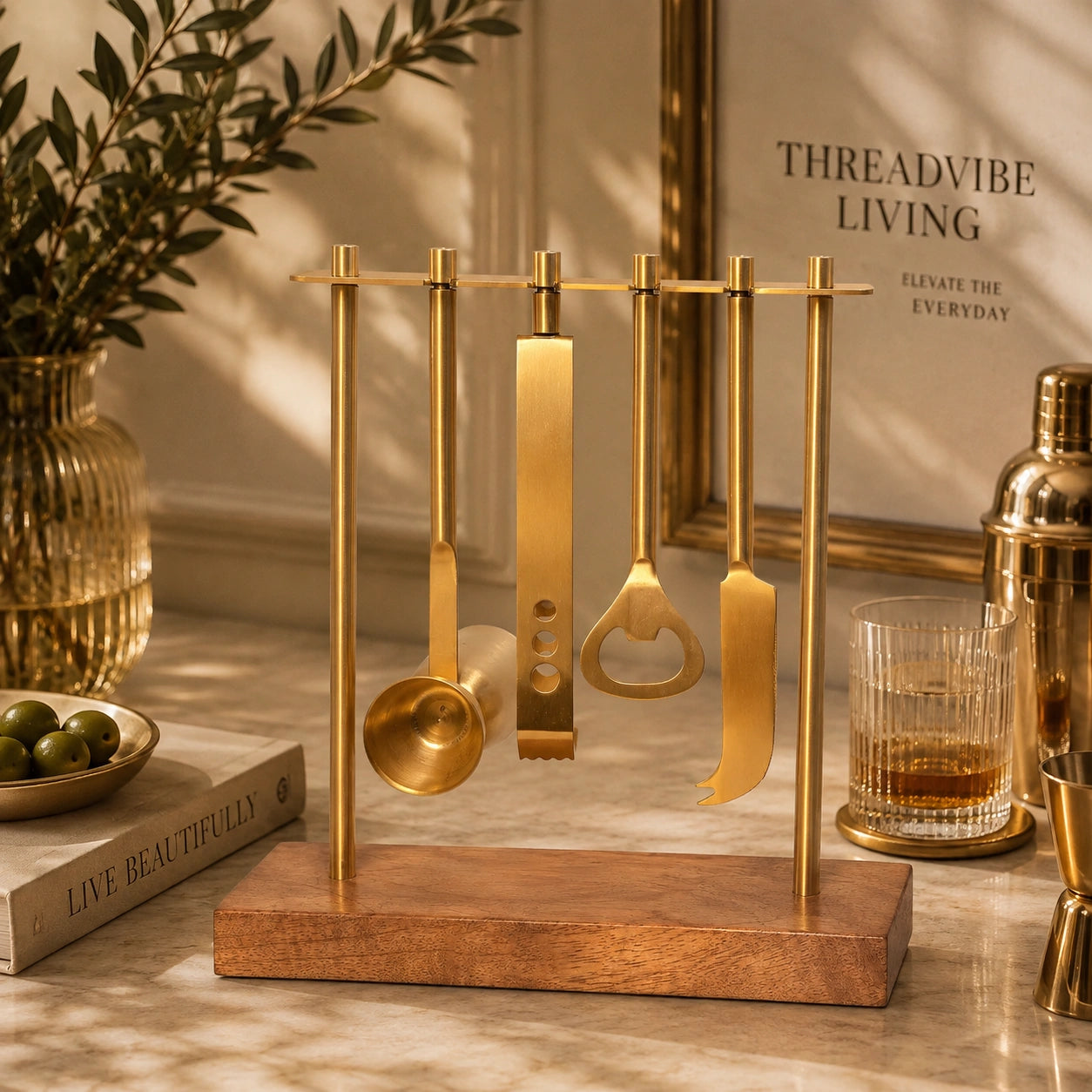 Premium Gold Bar Cocktail Tool Set with Stand