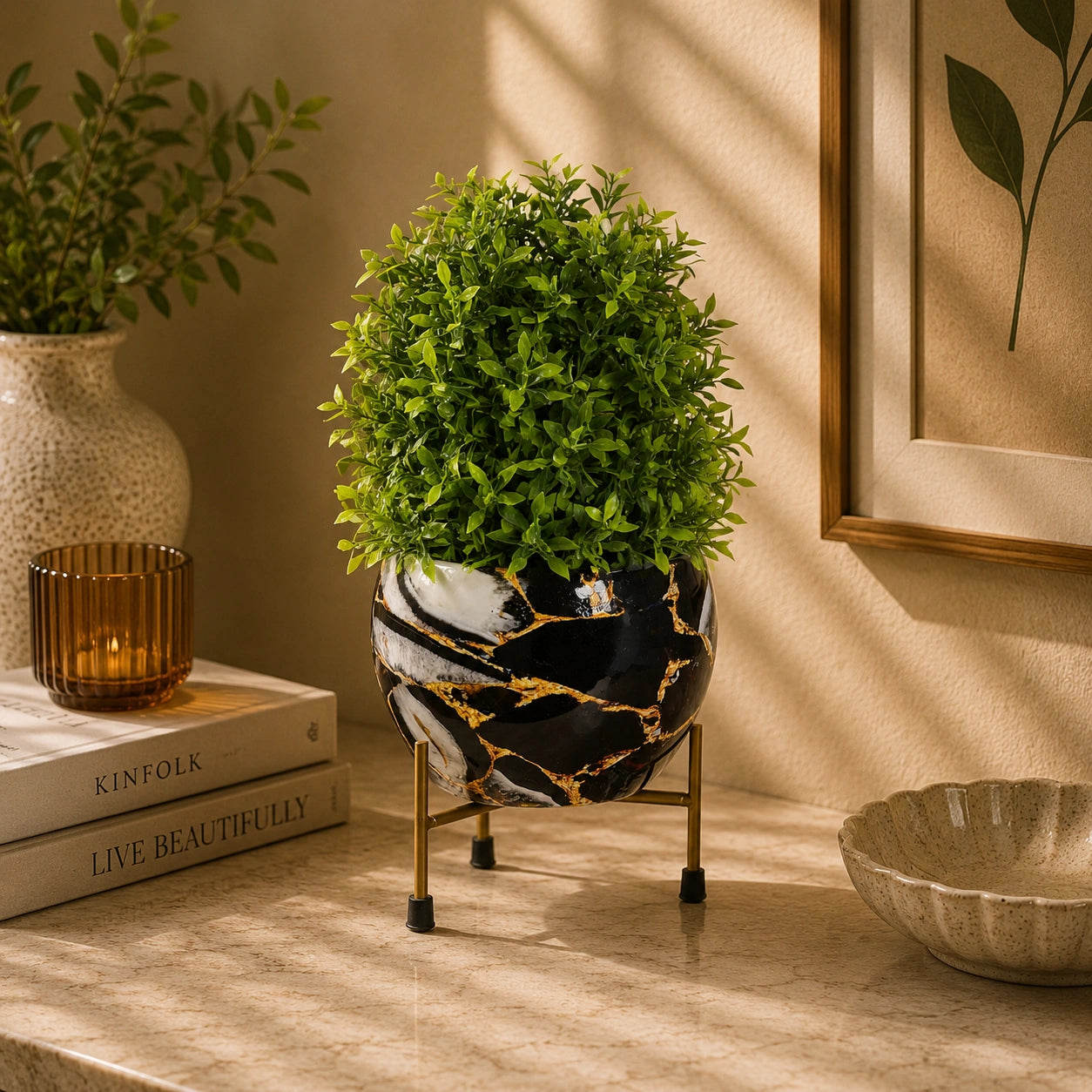 Premium Meena Metal Pot with Gold Stand