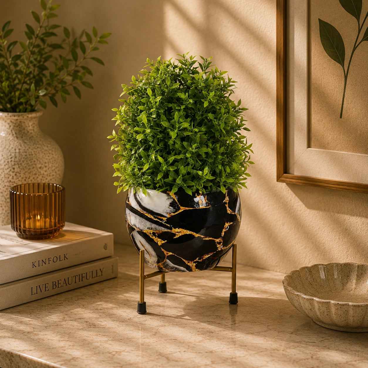 Premium Meena Metal Pot with Gold Stand