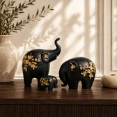 Premium Resin Elephant Family Showpiece Set of 3 with Floral Design