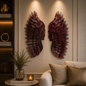 Premium Ruby Red Angel Wings Metal Leaf Wall Art Decor