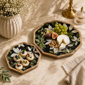 Premium Wooden Serving Platters Set with Magnolia Floral Design