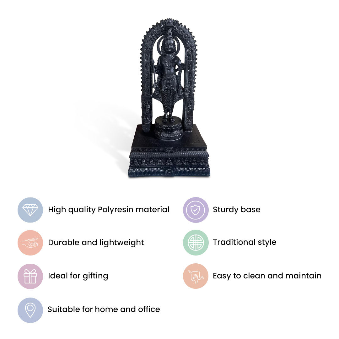 Ram Lalla Idol Miniature Sculpture | Height 7 Inch | Shri Ram Murti, Balak Ram Mandir Ayodhya | Black 3D Printed Poly-Resin Statue for Home