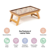 Mango Wood Fixed Study and Laptop Table in Blueflower-Epoxy Resin