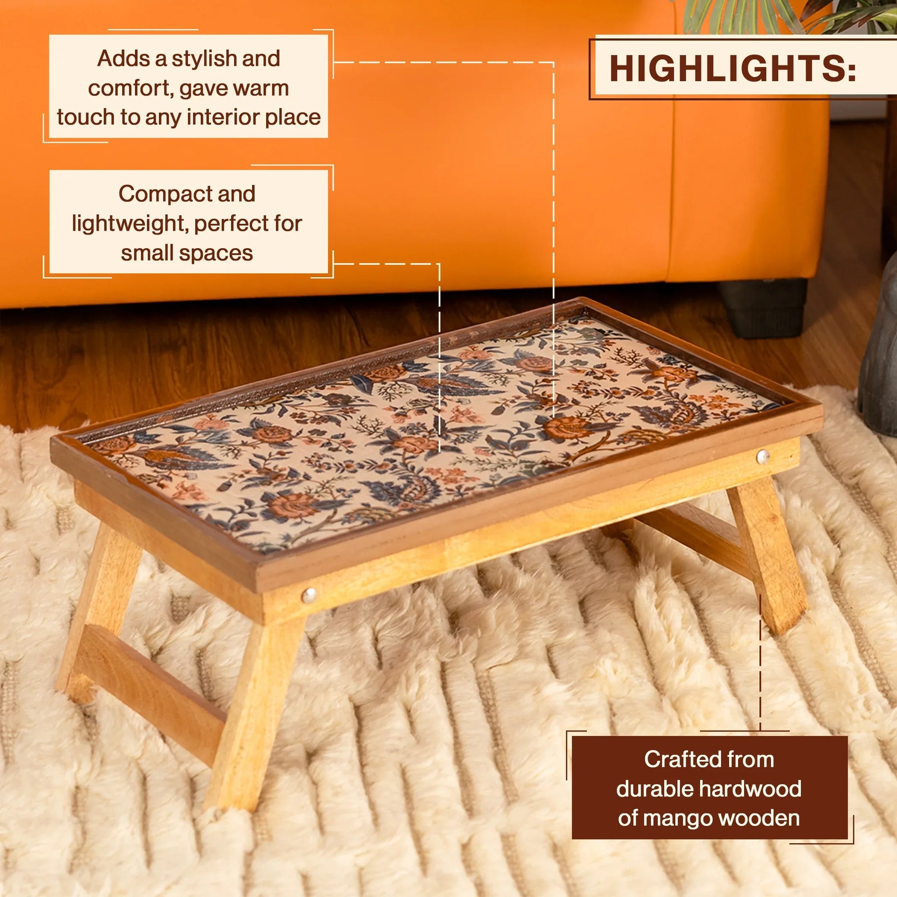 Mango Wood Fixed Study and Laptop Table in Blueflower-Epoxy Resin