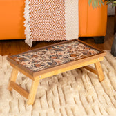 Mango Wood Fixed Study and Laptop Table in Blueflower-Epoxy Resin