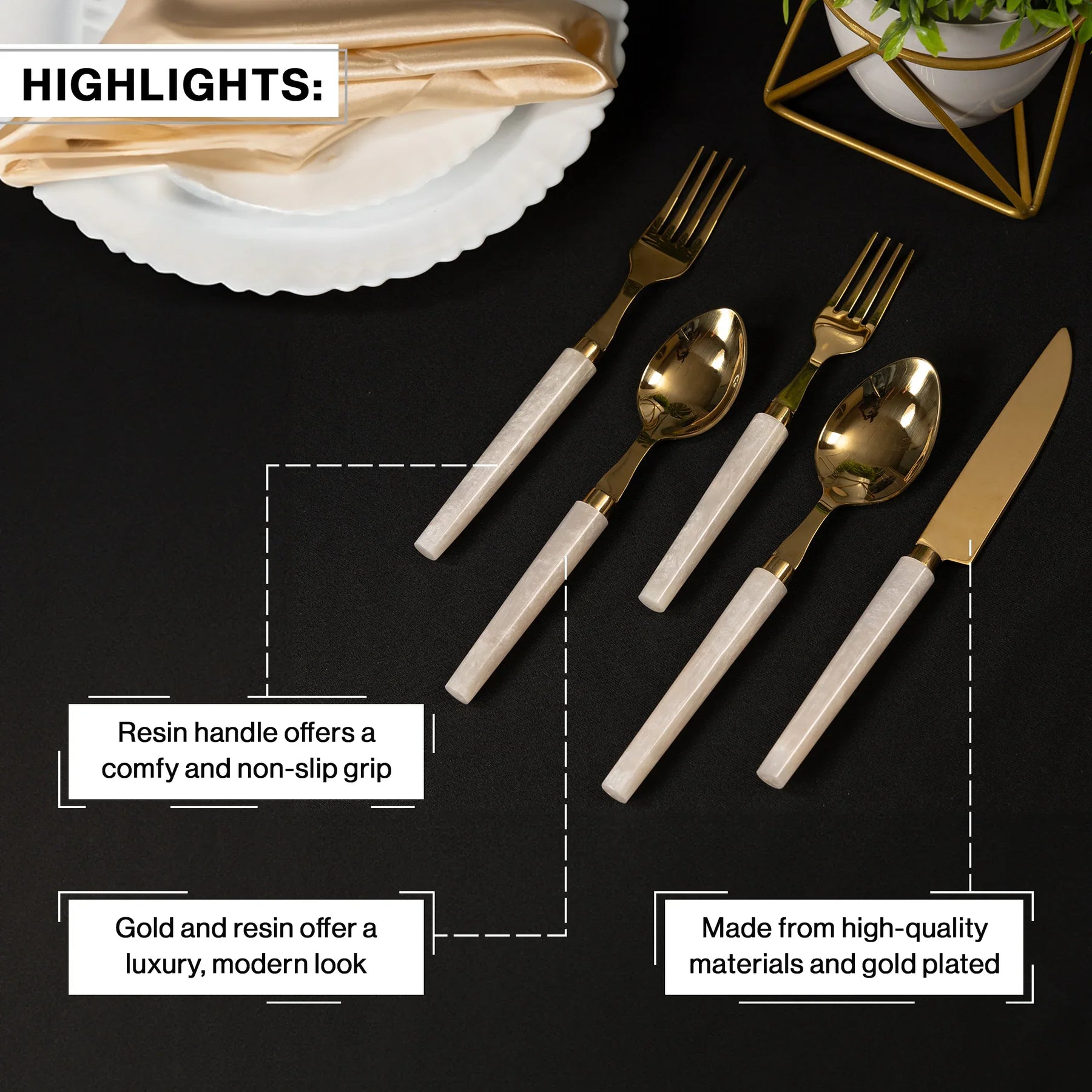 White Resin Stainless Steel Cutlery Set Of 5