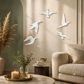 Resin Flying Birds Wall Hanging In White Frost (Set Of 5)