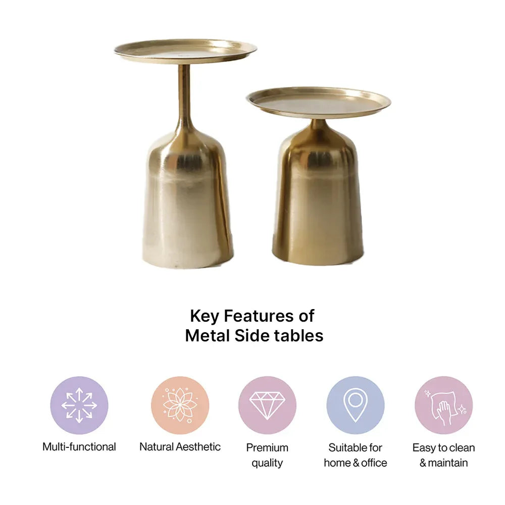 Premium Metal Side Table Set of 2 in Gold – Luxury Accent Tables for Living Room & Bedroom
