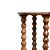 Round Wooden Side Table with Storage and Beaded Legs in Honey Oak for Living Room