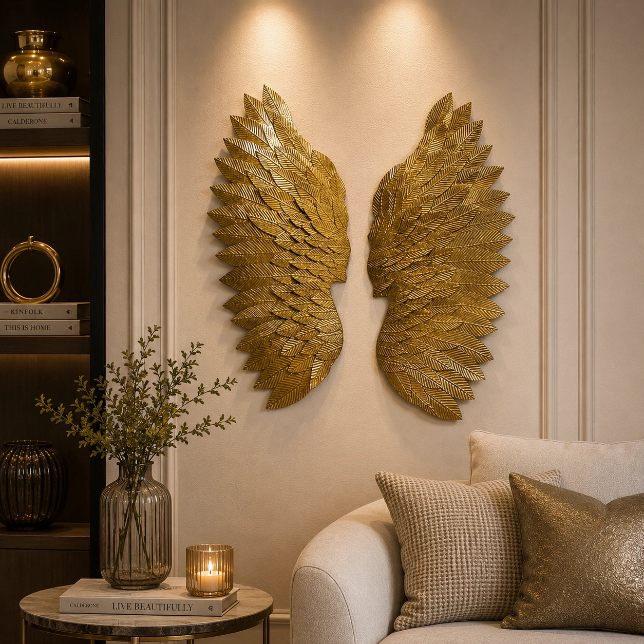 Royal Gold Angel Wings Metal Leaf Wall Art for Home Decor