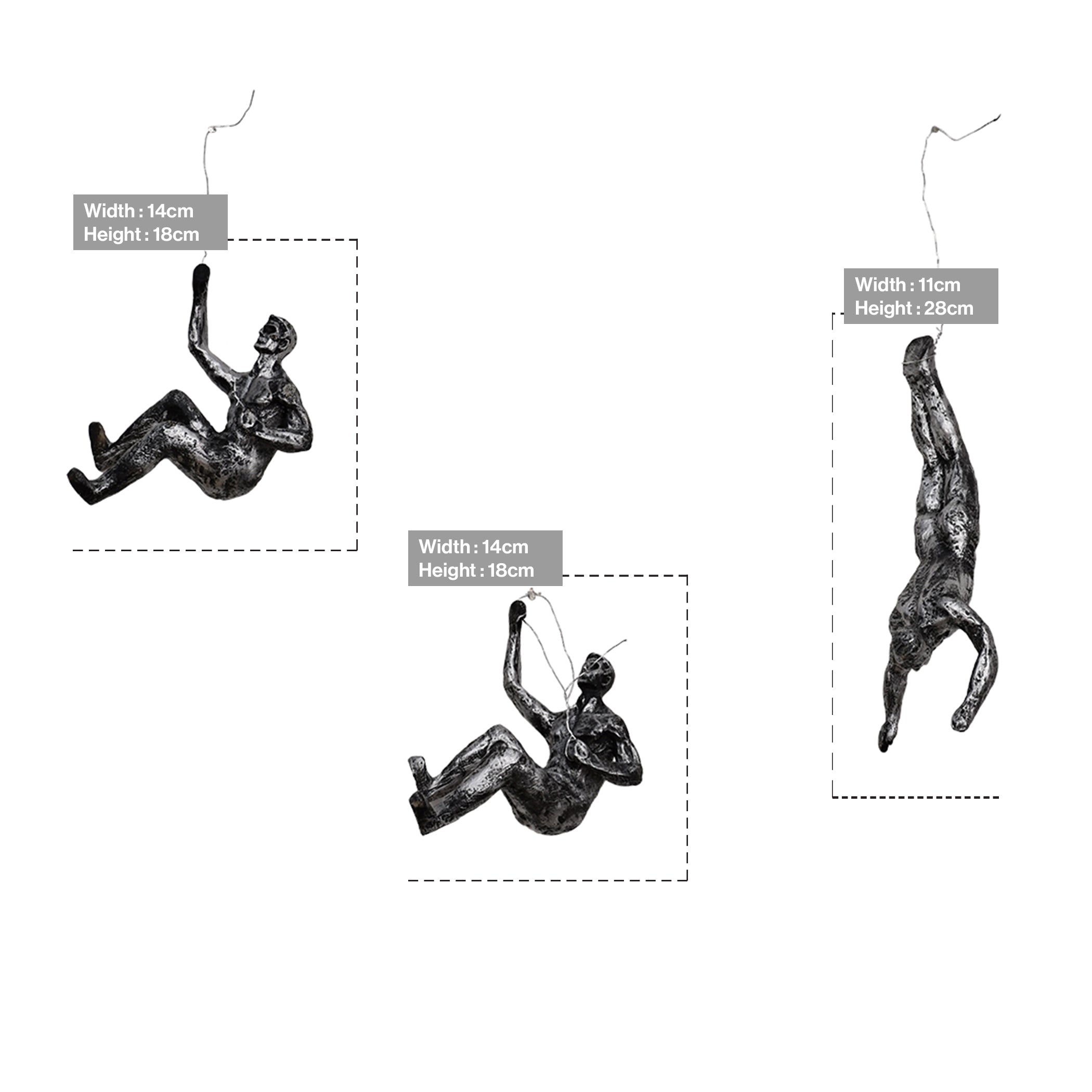 Silver Black Rock Climbing Men Wall Hanging Climbers