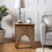 Honey Brown Wood Side Table in Antique Tone