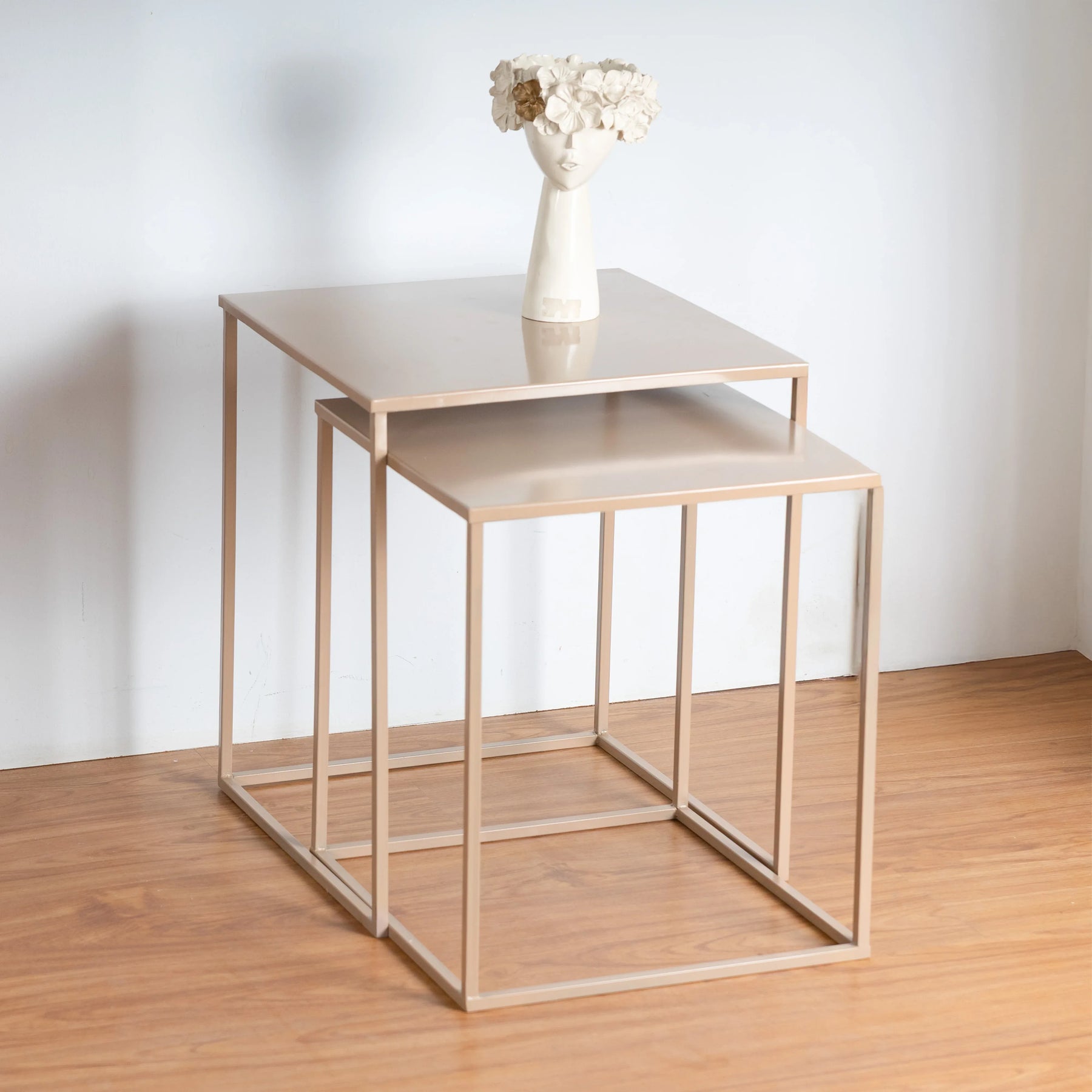 Metal Nesting Tables Set of 2 in Cream