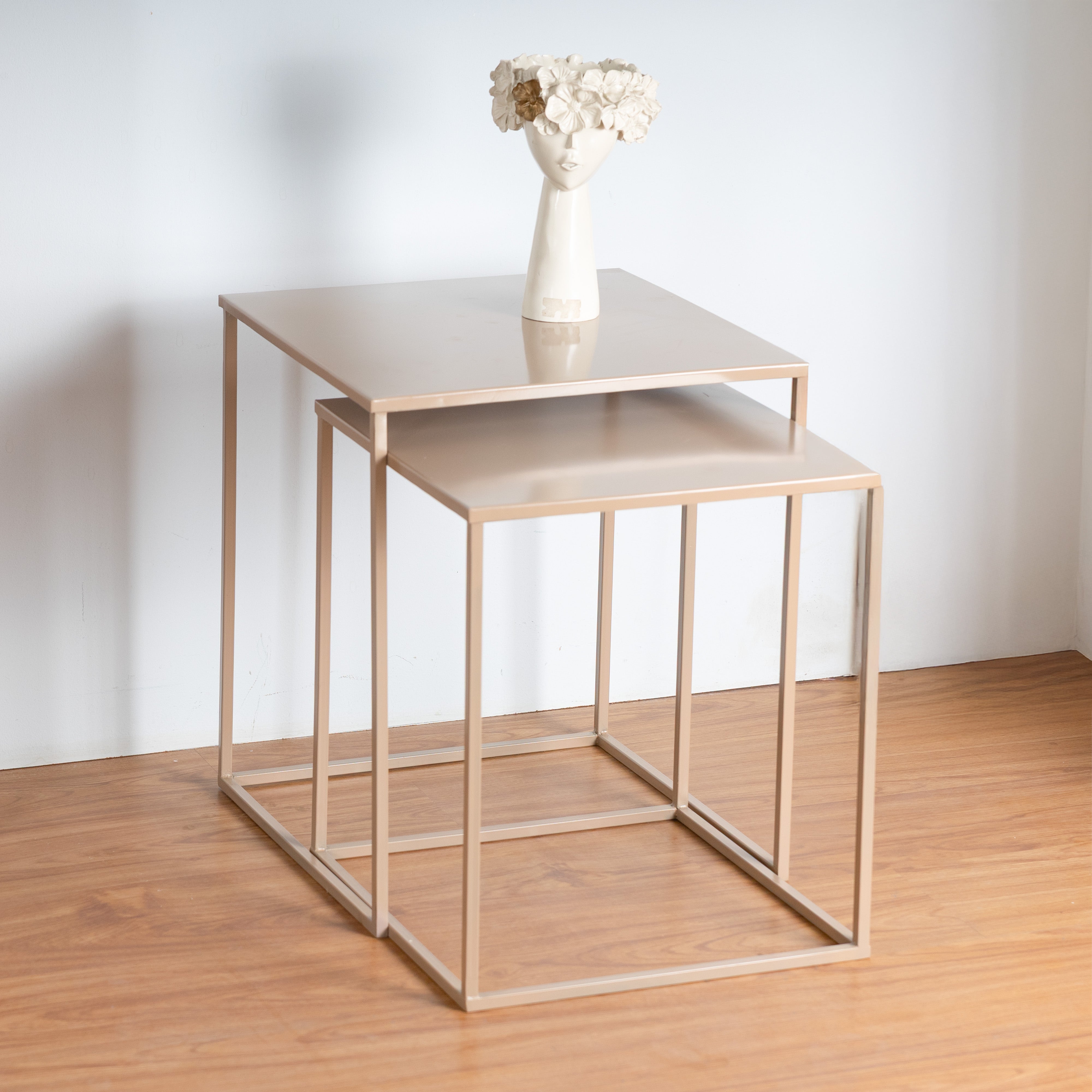Metal Nesting Tables Set of 2 in Cream