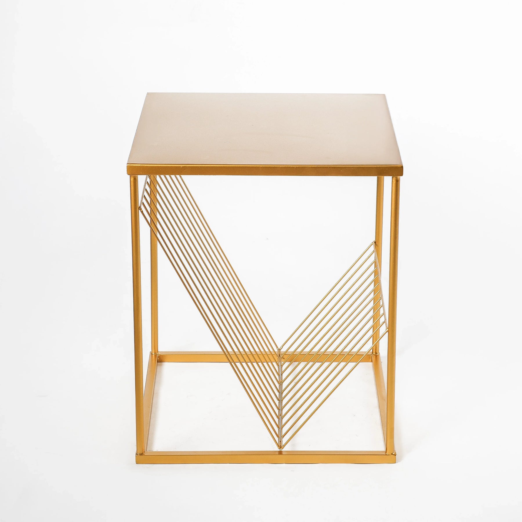 Decorative Metal Side End Table in Golden with Storage