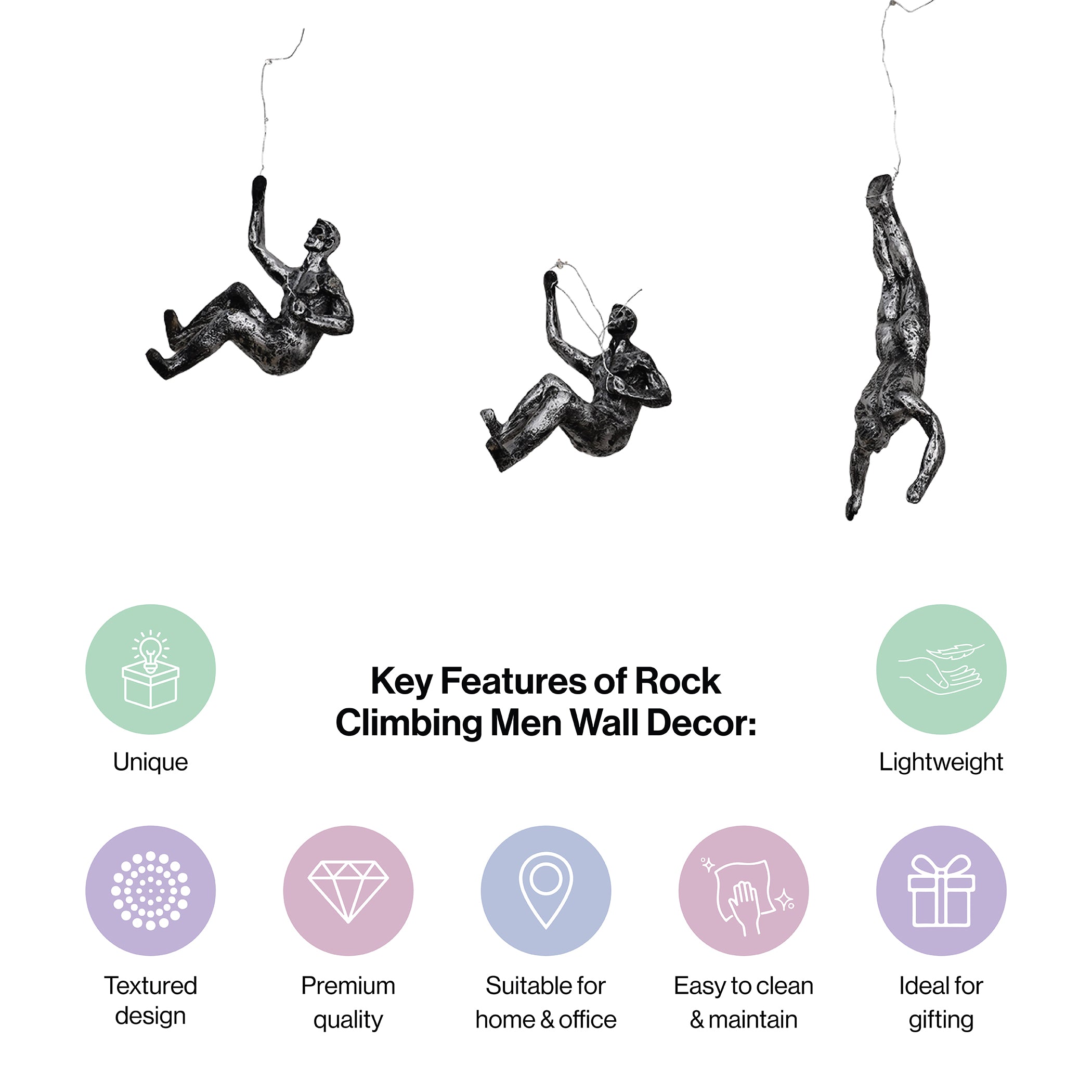 Silver Black Rock Climbing Men Wall Hanging Climbers