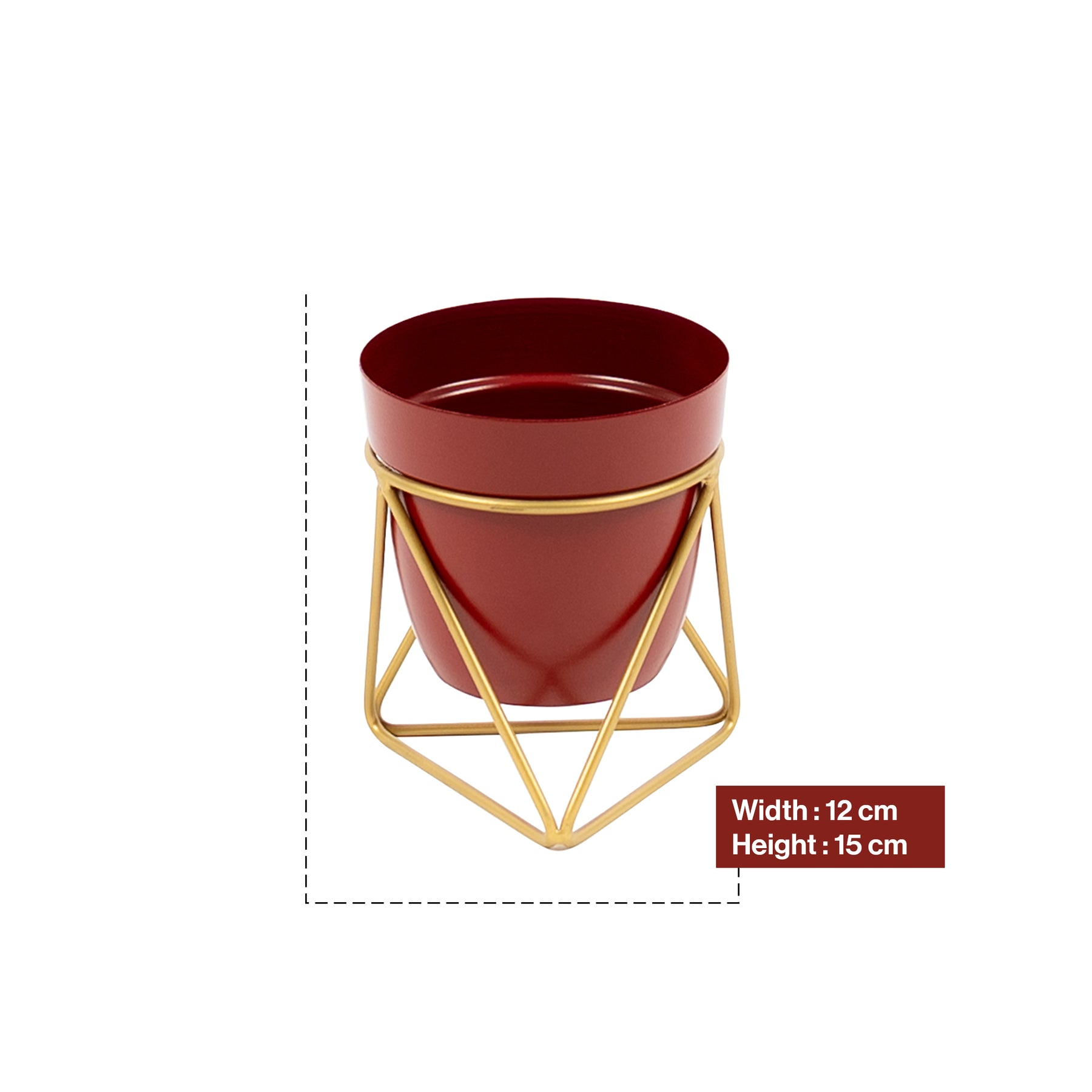 Single Golden Metal Pot Plant Stand In Mahogany