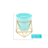Single Golden Metal Pot Plant Stand In Horizon Blue