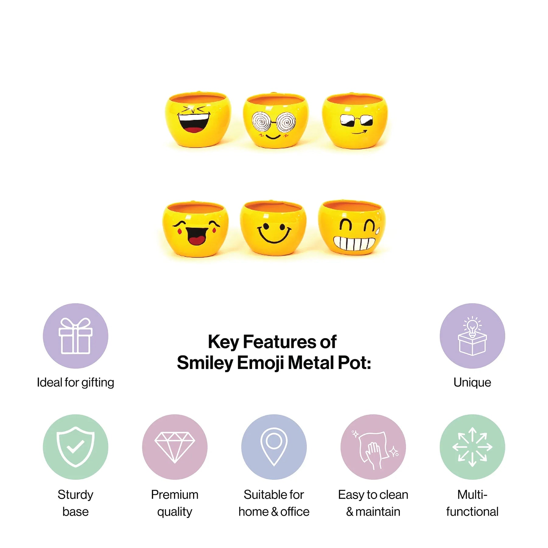 Decorative Smiley Face Emoji Flower Planter Pot (Yellow)