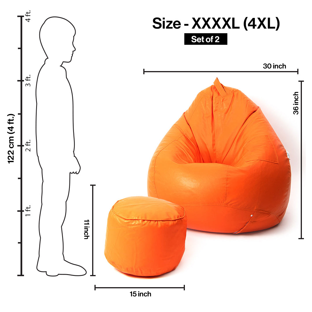 Tear Drop Bean Bag with Footrest | 4XL | Filled