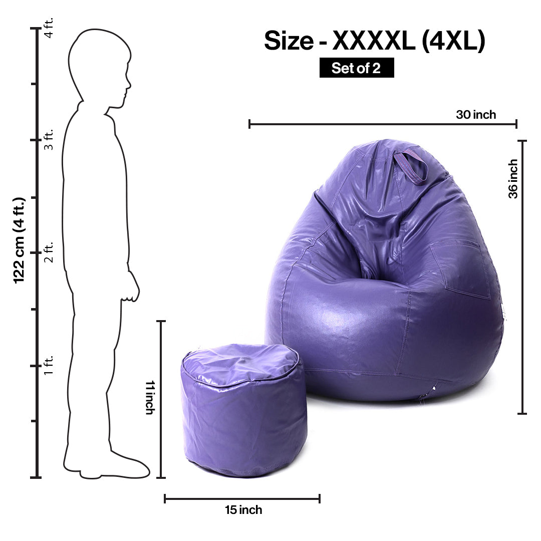 Tear Drop Bean Bag with Footrest | 4XL | Filled