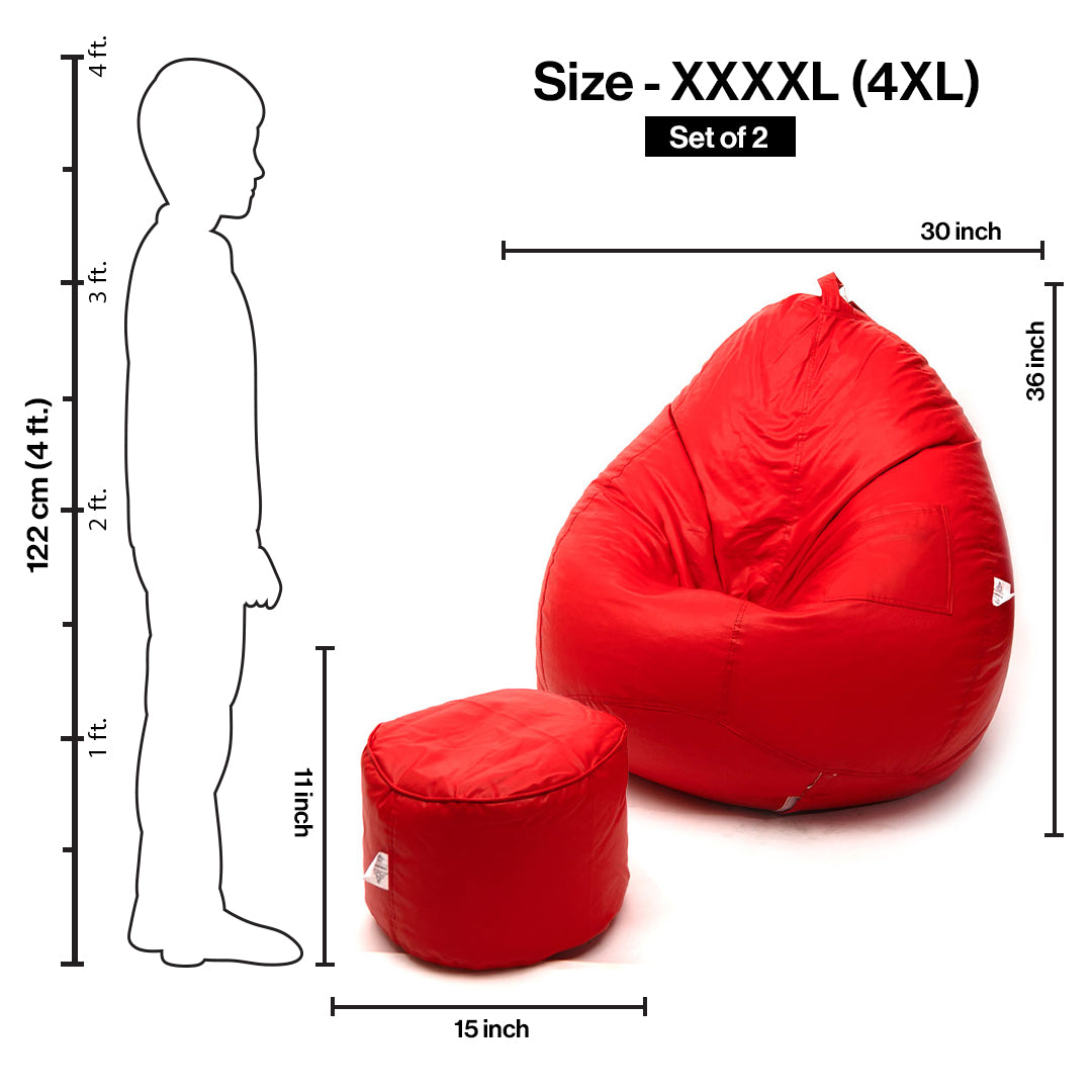 Tear Drop Bean Bag with Footrest | 4XL | Filled