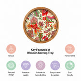 Handcrafted Mango Wood Round Serving Tray with Botanical Floral Design
