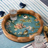 Round Wooden Serving Tray with Cherry Blossom Bird Design
