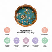 Round Wooden Serving Tray with Cherry Blossom Bird Design