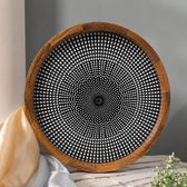 Modern Mango Wood Round Serving Tray with Geometric Dot Pattern