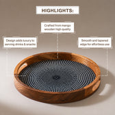 Modern Mango Wood Round Serving Tray with Geometric Dot Pattern